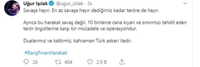 Ünlü isimlerden Barış Pınarı Harekatı'na destek