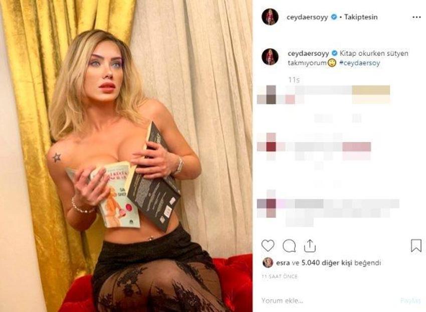 Ciciş Ceyda Ersoy, Instagram'dan kitapla göğüslerini kapattığı üstsüz pozunu paylaştı