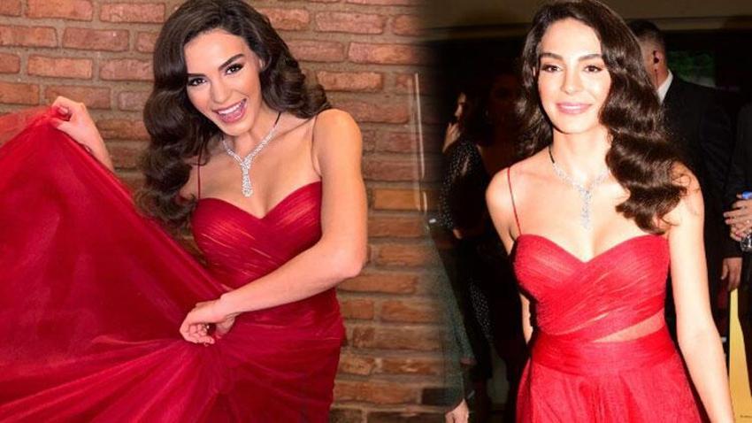 Ebru Şahin kırmızı elbisesiyle büyüledi