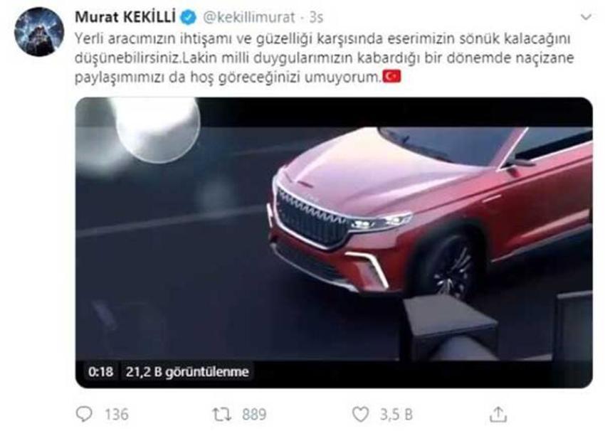 Murat Kekilli yerli otomobile şarkı yazdı