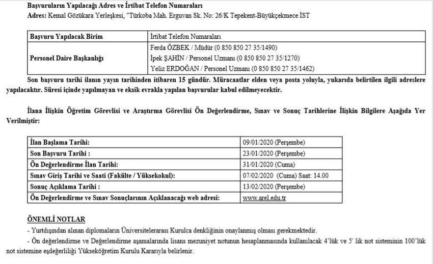 İstanbul Arel Üniversitesi, öğretim elemanı alacak!