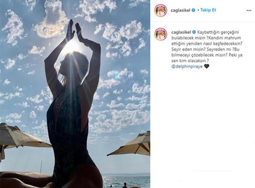 Çağla Şıkel plajda rüzgar gibi esti