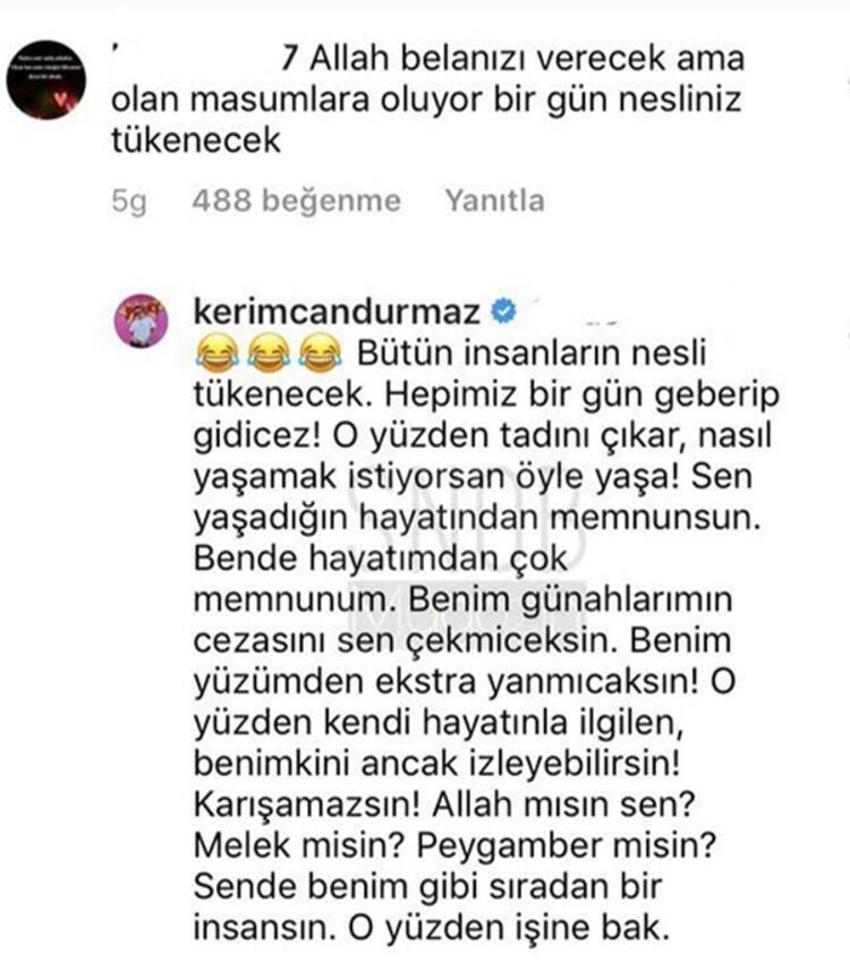 Kerimcan Durmaz'dan takipçisine: Benim yüzümden ekstra yanmayacaksın!
