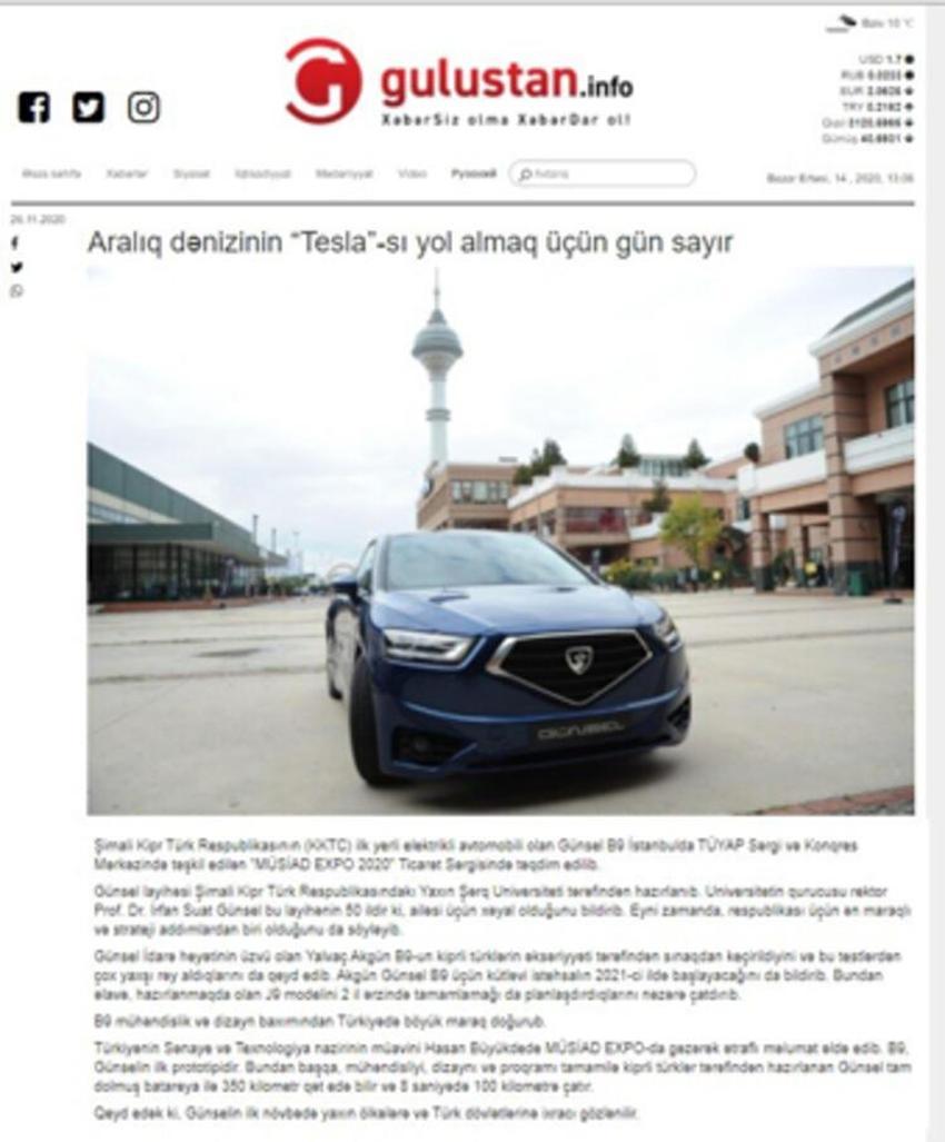 Kuzey Kıbrıs Türk Cumhuriyeti’nin yerli otomobili GÜNSEL dünya basınında