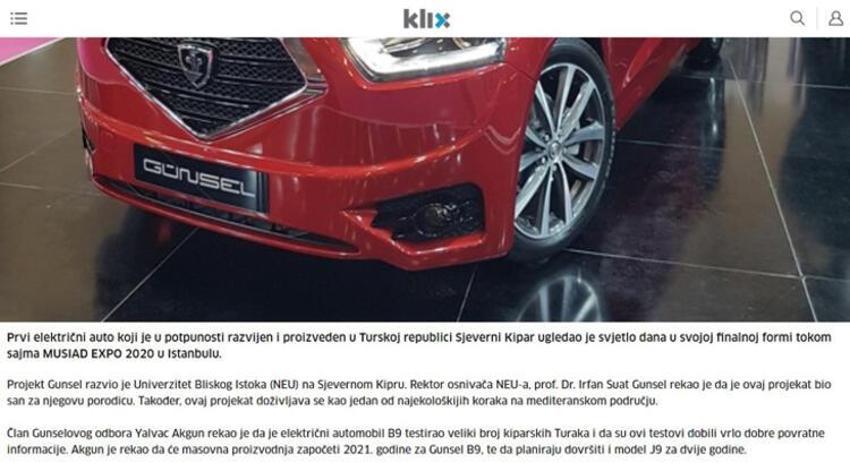 Kuzey Kıbrıs Türk Cumhuriyeti’nin yerli otomobili GÜNSEL dünya basınında