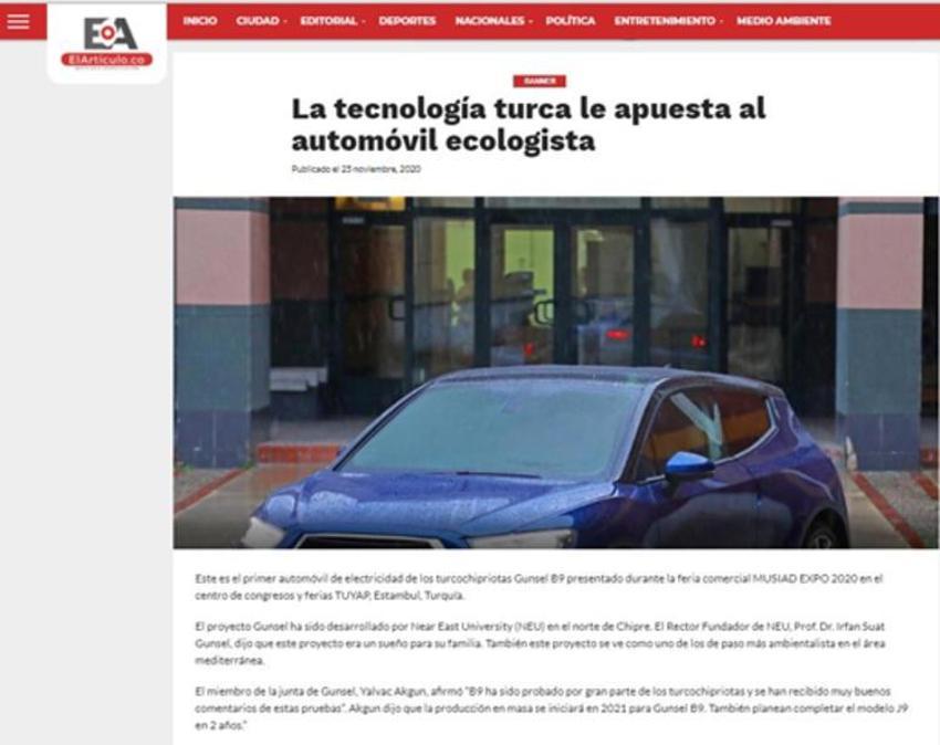 Kuzey Kıbrıs Türk Cumhuriyeti’nin yerli otomobili GÜNSEL dünya basınında