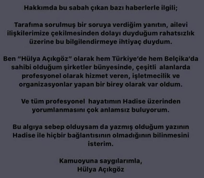 'Boynuz' paylaşımı olay olmuştu! Hülya Açıkgöz'den flaş açıklama