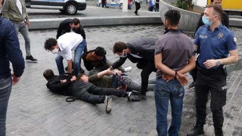 Taksim'de kemerli, tekme ve yumruklu kavga!
