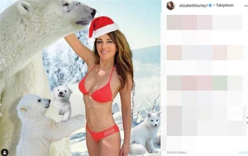 Dekolteli pozuyla nefes kesti! Elizabeth Hurley...