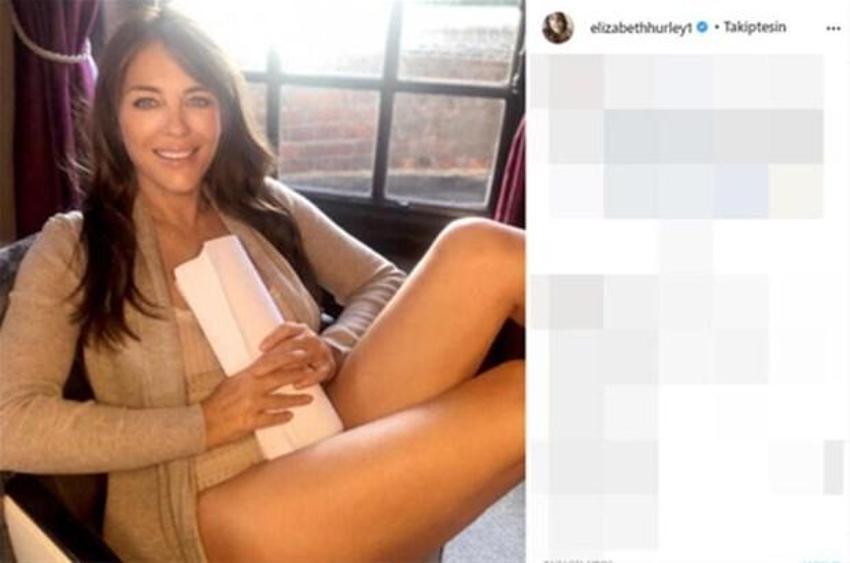 Dekolteli pozuyla nefes kesti! Elizabeth Hurley...