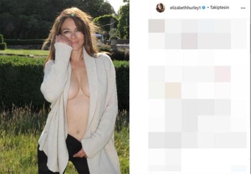 Dekolteli pozuyla nefes kesti! Elizabeth Hurley...