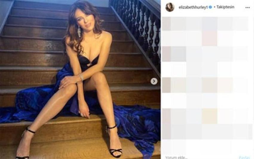Dekolteli pozuyla nefes kesti! Elizabeth Hurley...