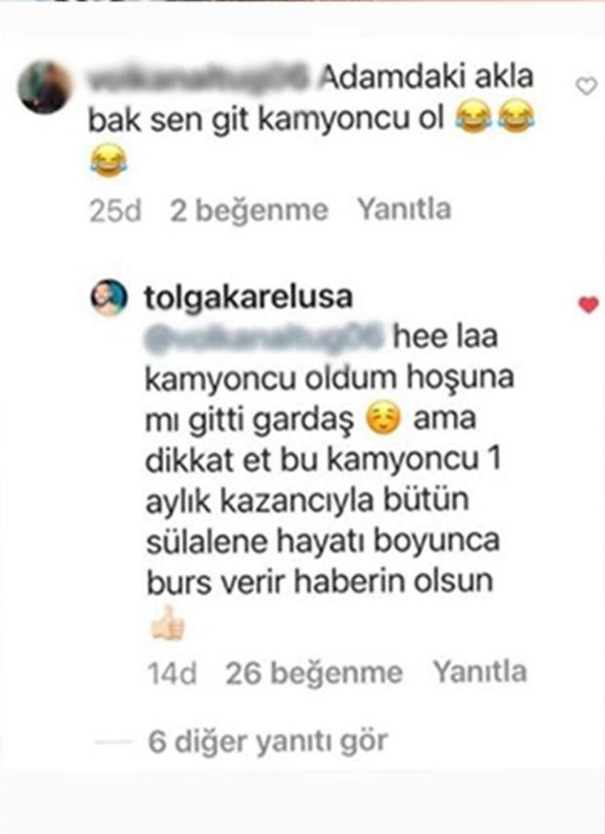 Tolga Karel'den takipçisine olay yanıt!