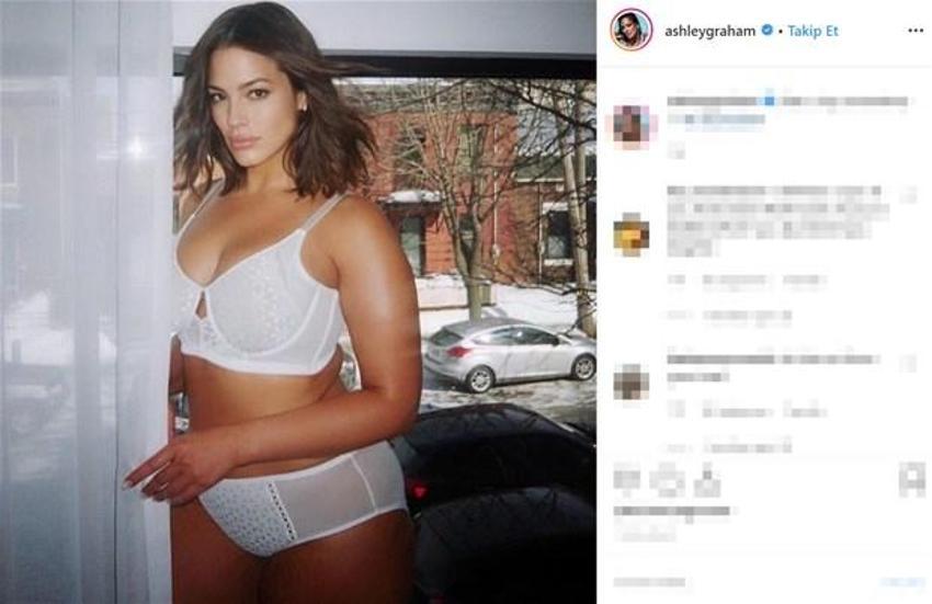 Ashley Graham ayna karşısında çırılçıplak!