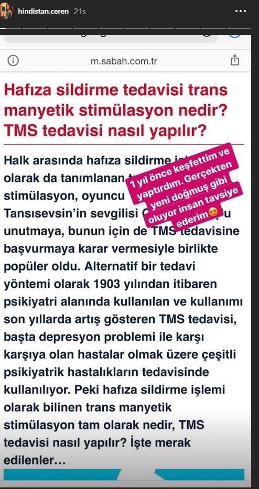 Ceren Hindistan hafızasını sildirdi