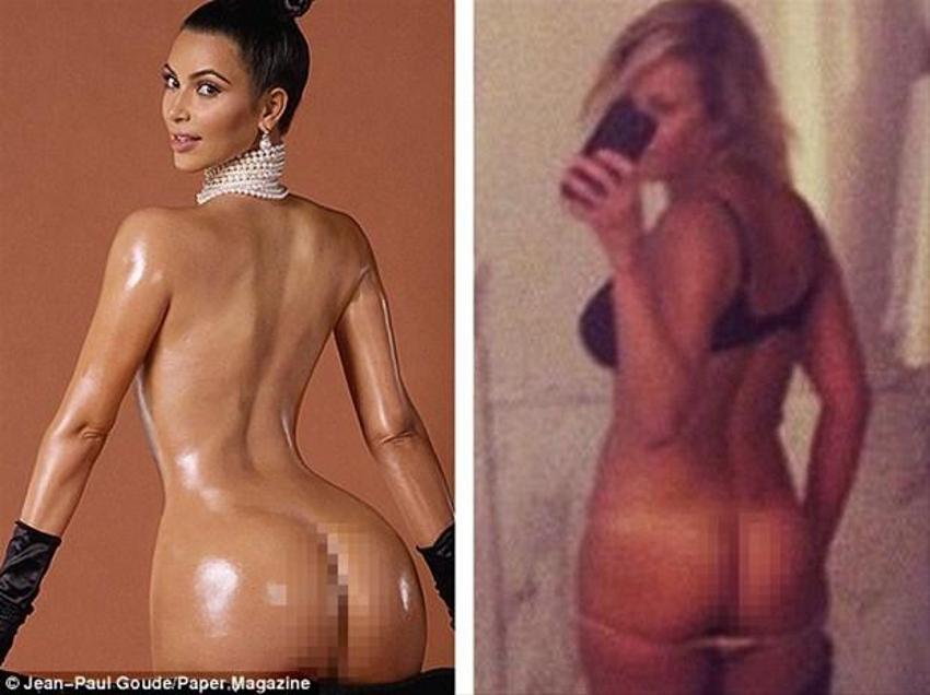 Kim Kardashian в студии показывает голый пердак намазанный маслом