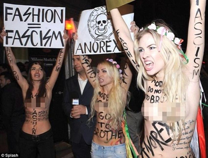 Femen Milano'daki moda haftası'na damgasını vurdu