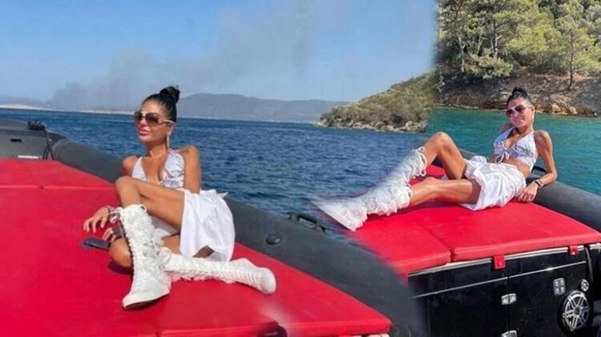 Süreyya Yalçın yangın bölgesinde poz verdi! Eleştiri yağdı...