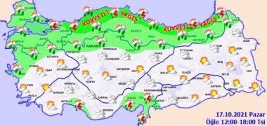 Meteoroloji'den son dakika kuvvetli yağış uyarısı! Harita ile paylaşıldı... (17 Ekim yurtta hava durumu)