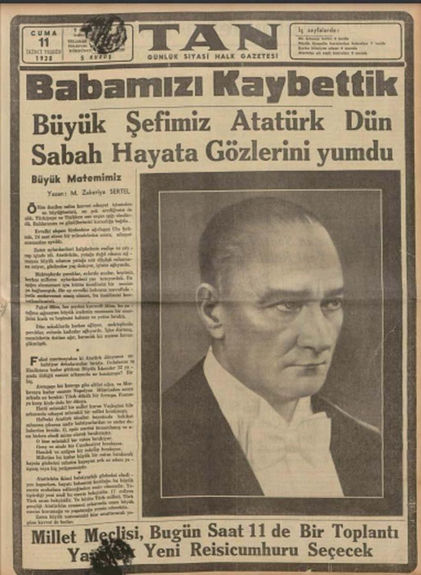Büyük Önder Atatürk'ün vefatının 83'üncü yılı: 10 Kasım matemi gazetelerin tarihi manşetlerinde