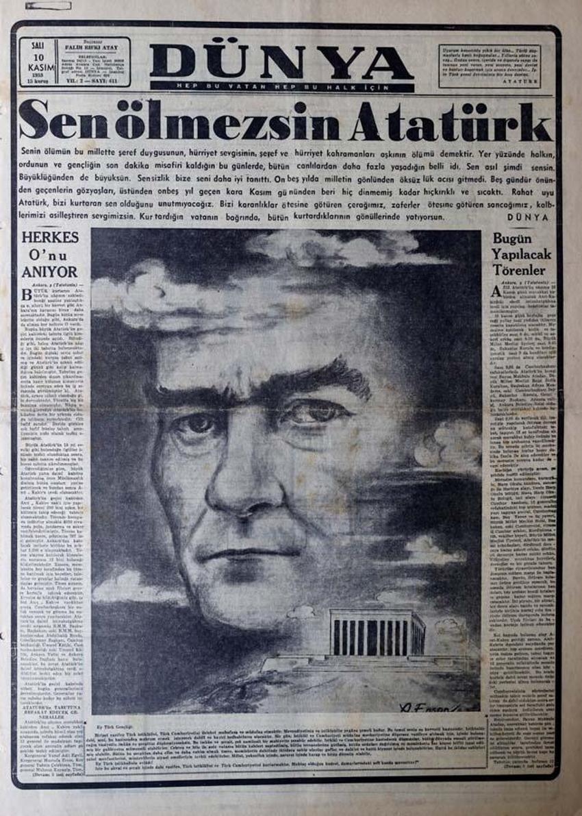 Büyük Önder Atatürk'ün vefatının 83'üncü yılı: 10 Kasım matemi gazetelerin tarihi manşetlerinde