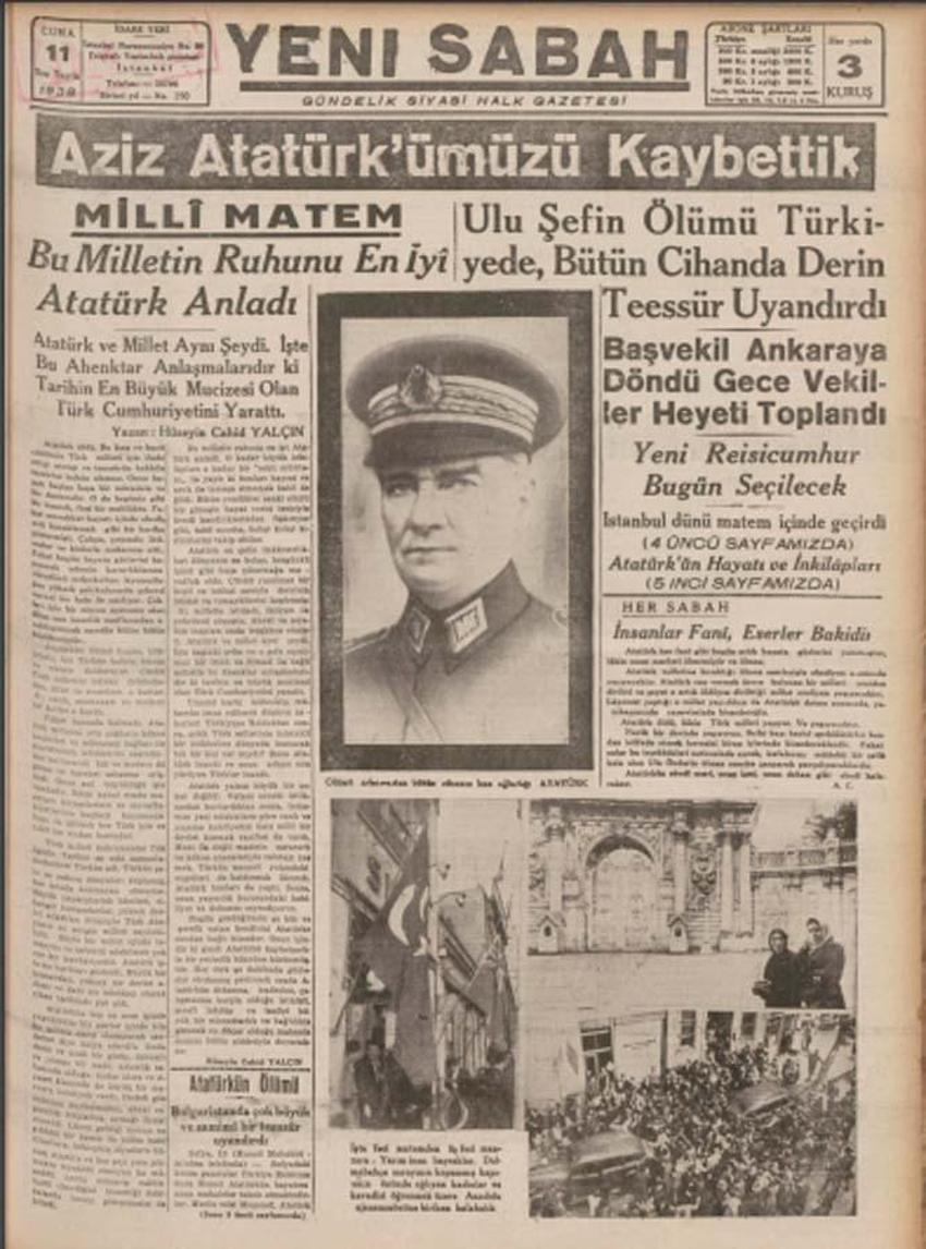 Büyük Önder Atatürk'ün vefatının 83'üncü yılı: 10 Kasım matemi gazetelerin tarihi manşetlerinde