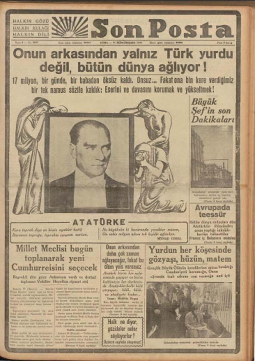 Büyük Önder Atatürk'ün vefatının 83'üncü yılı: 10 Kasım matemi gazetelerin tarihi manşetlerinde