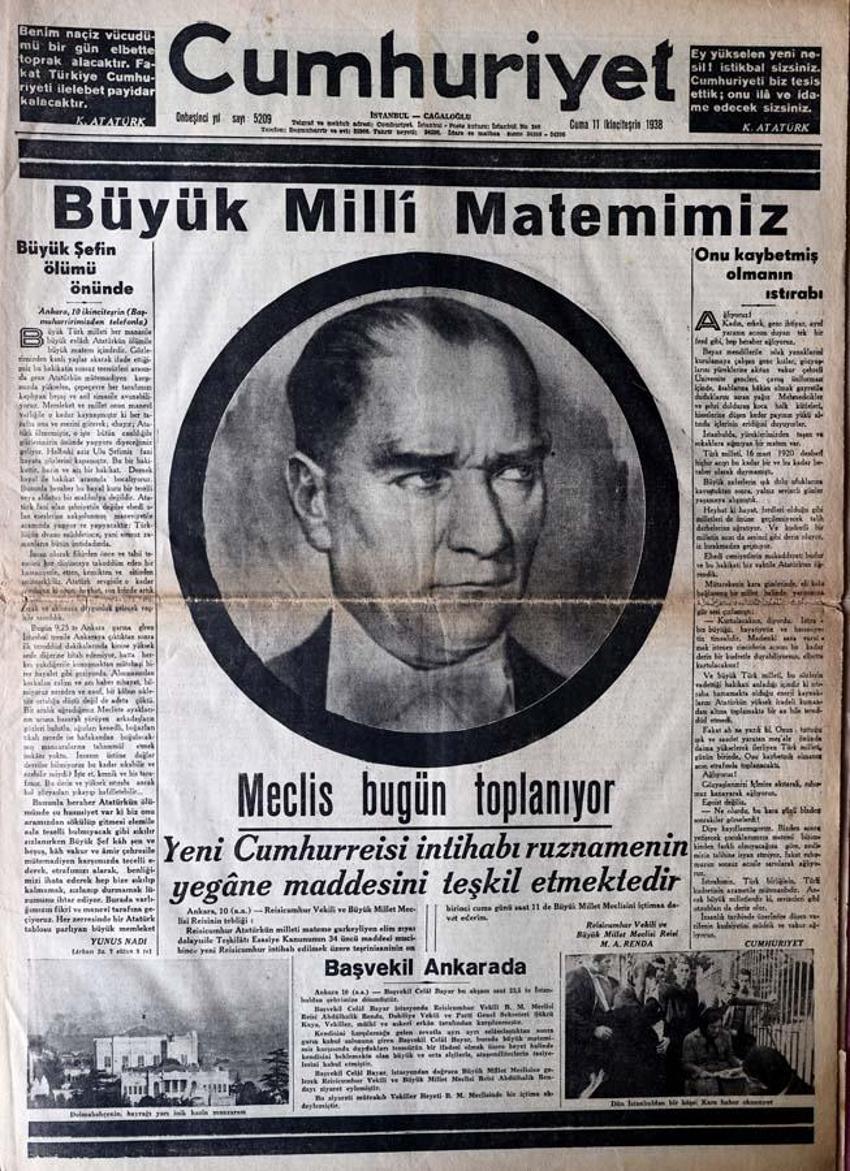 Büyük Önder Atatürk'ün vefatının 83'üncü yılı: 10 Kasım matemi gazetelerin tarihi manşetlerinde