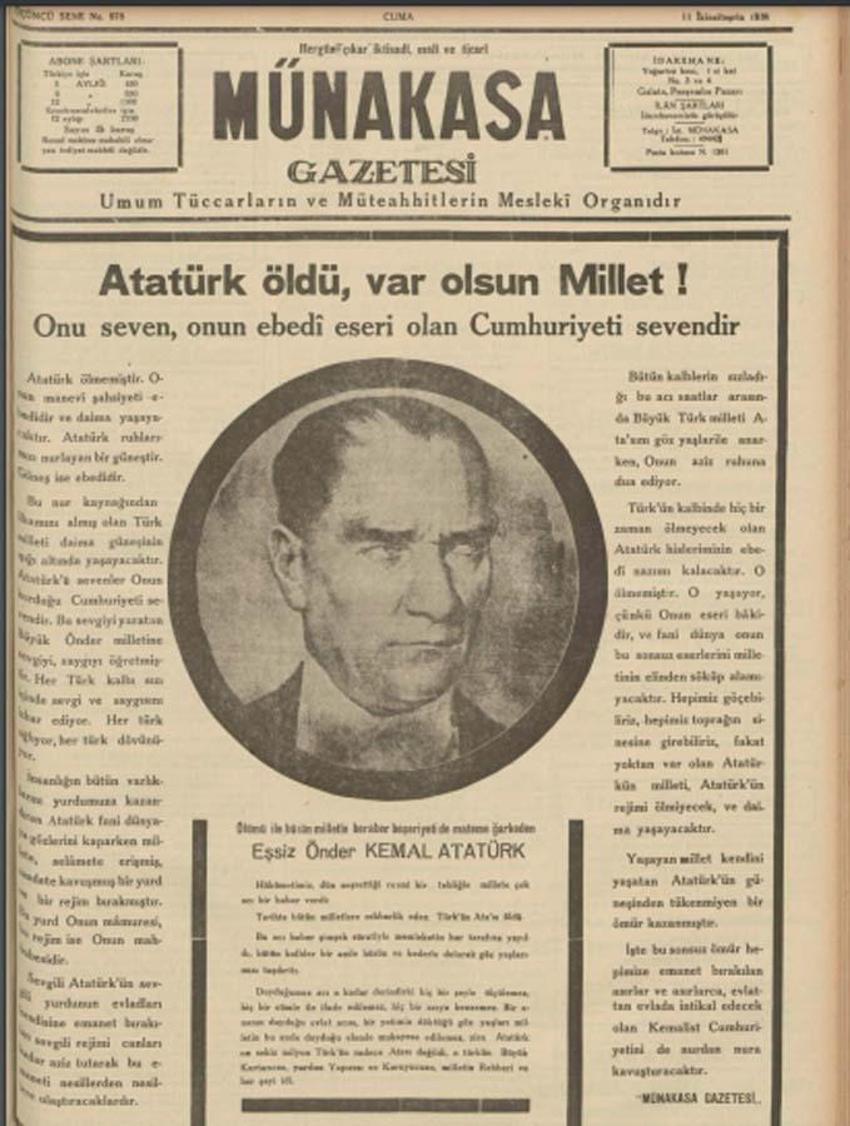Büyük Önder Atatürk'ün vefatının 83'üncü yılı: 10 Kasım matemi gazetelerin tarihi manşetlerinde