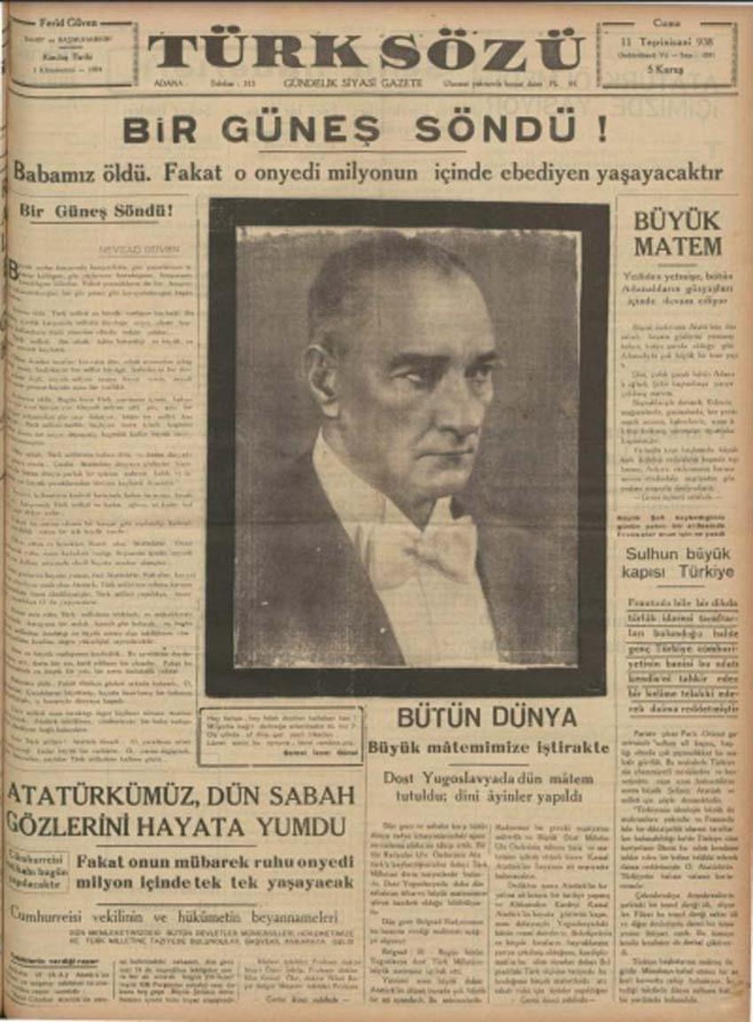 Büyük Önder Atatürk'ün vefatının 83'üncü yılı: 10 Kasım matemi gazetelerin tarihi manşetlerinde
