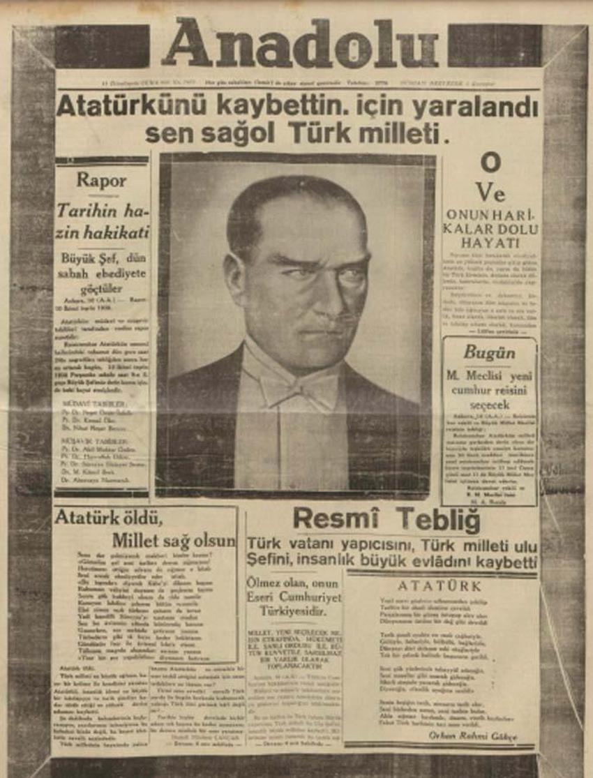 Büyük Önder Atatürk'ün vefatının 83'üncü yılı: 10 Kasım matemi gazetelerin tarihi manşetlerinde