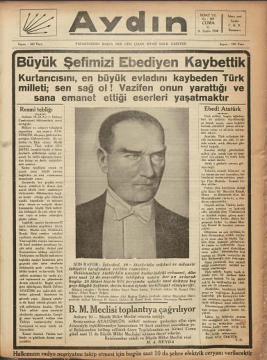 Büyük Önder Atatürk'ün vefatının 83'üncü yılı: 10 Kasım matemi gazetelerin tarihi manşetlerinde
