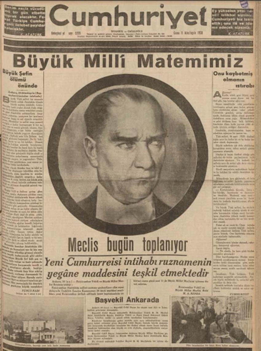 Büyük Önder Atatürk'ün vefatının 83'üncü yılı: 10 Kasım matemi gazetelerin tarihi manşetlerinde
