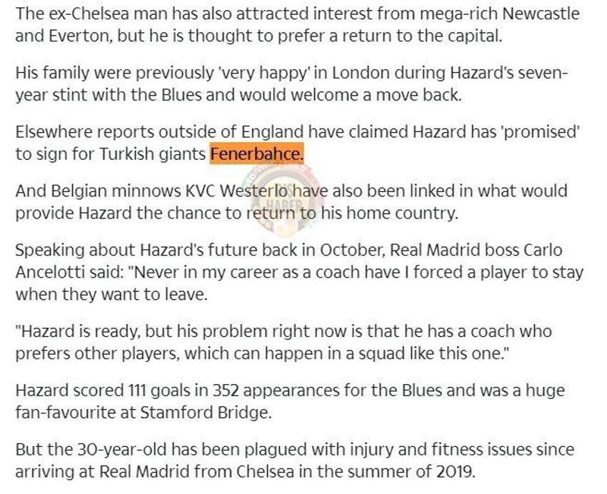 Fenerbahçe'ye söz vermişti! Real Madrid'den şok Eden Hazard yanıtı...