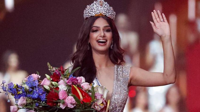 2021 Kainat Güzeli Harnaaz Sandhu oldu! 'Miyavlayarak' tacı taktı...