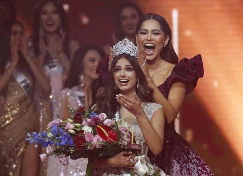 2021 Kainat Güzeli Harnaaz Sandhu oldu! 'Miyavlayarak' tacı taktı...