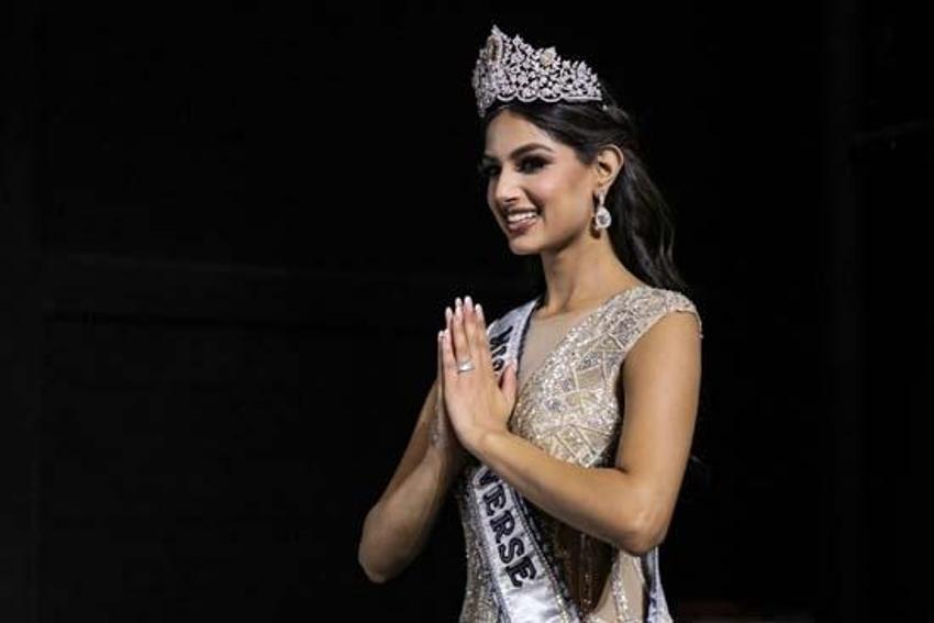 2021 Kainat Güzeli Harnaaz Sandhu oldu! 'Miyavlayarak' tacı taktı...