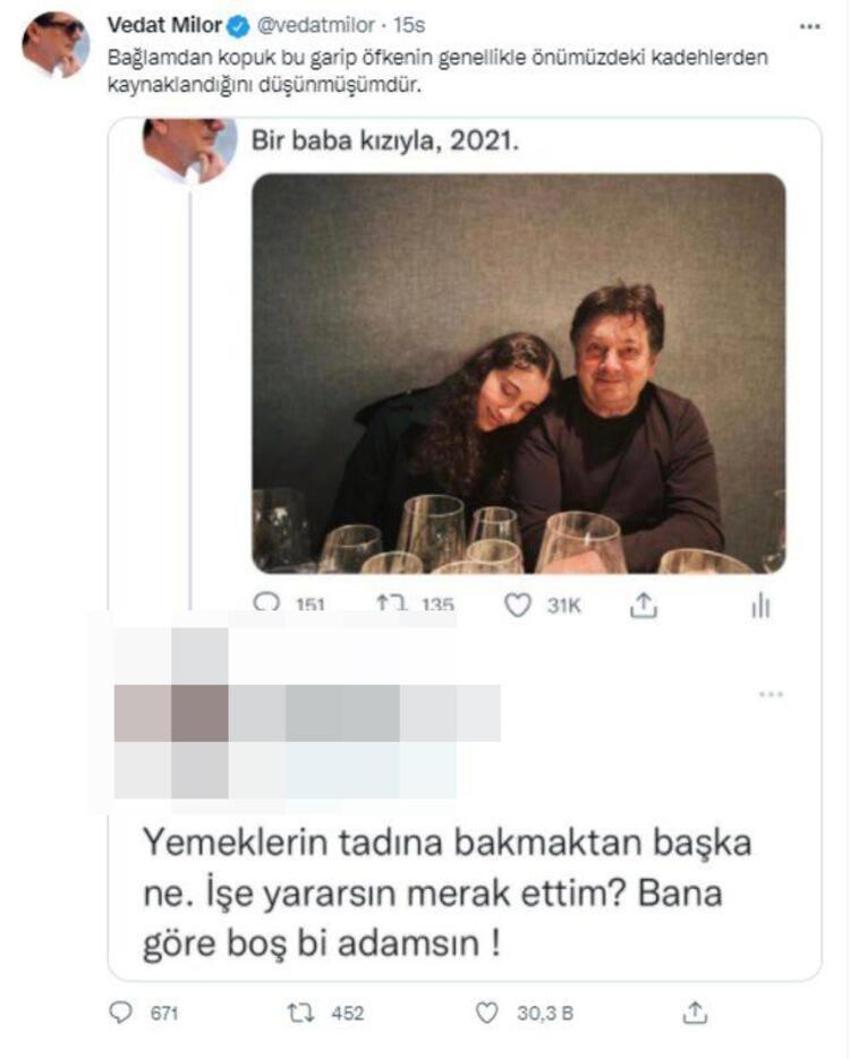 Vedat Milor'dan kızıyla çekildiği fotoğrafa yorum yapan takipçisine jet yanıt