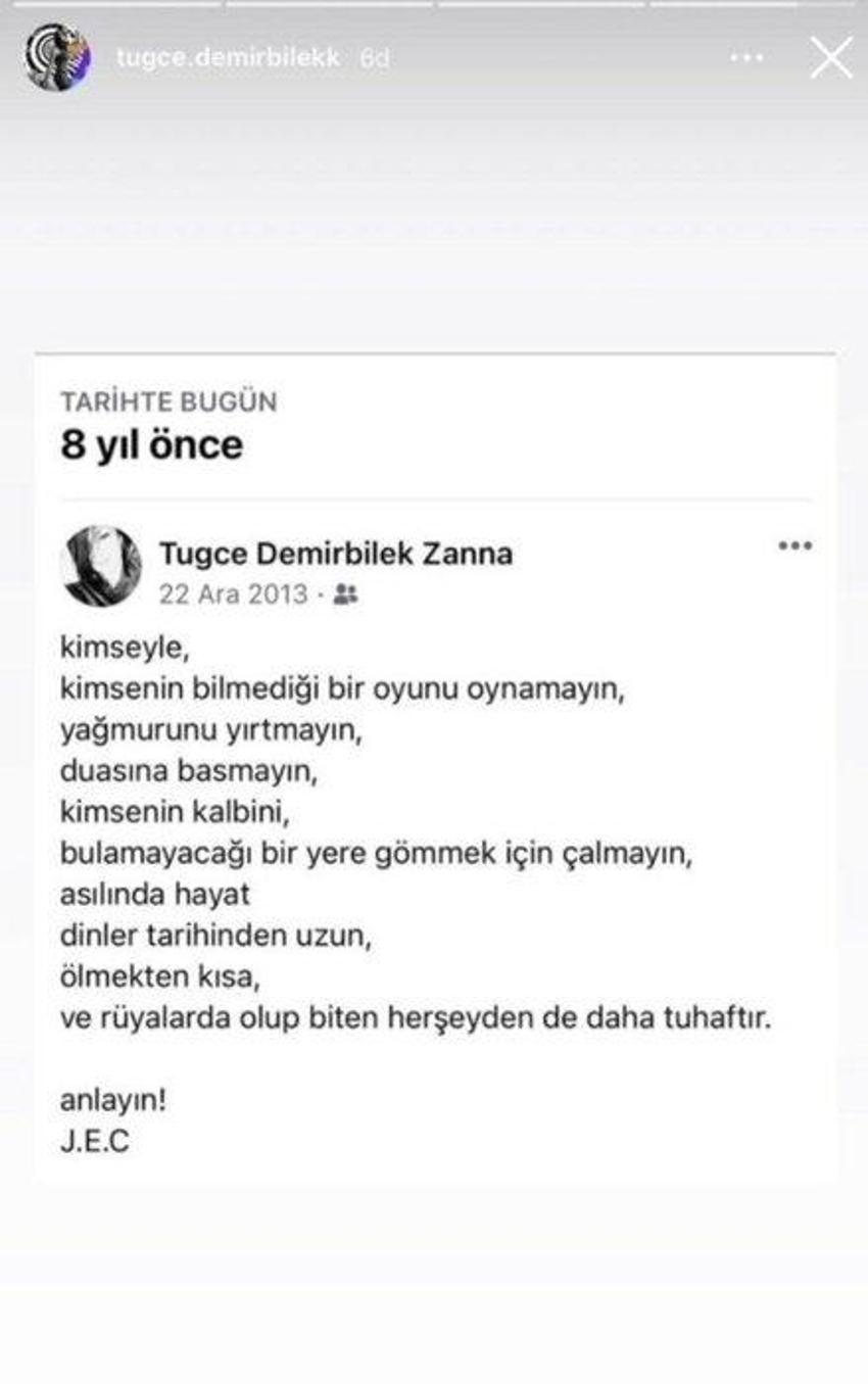 Danilo Zanna’nın eski eşi Tuğçe Demirbilek’ten olay paylaşım
