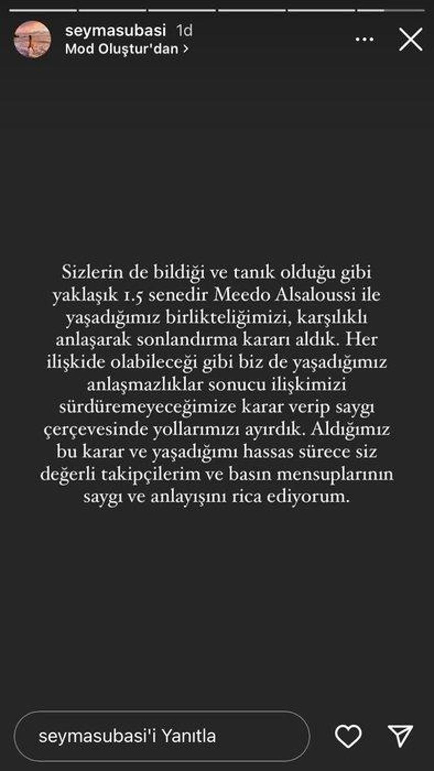 Şeyma Subaşı ve Mohammed Alsaloussi aşkı bitti! Ayrılığı böyle duyurdu...