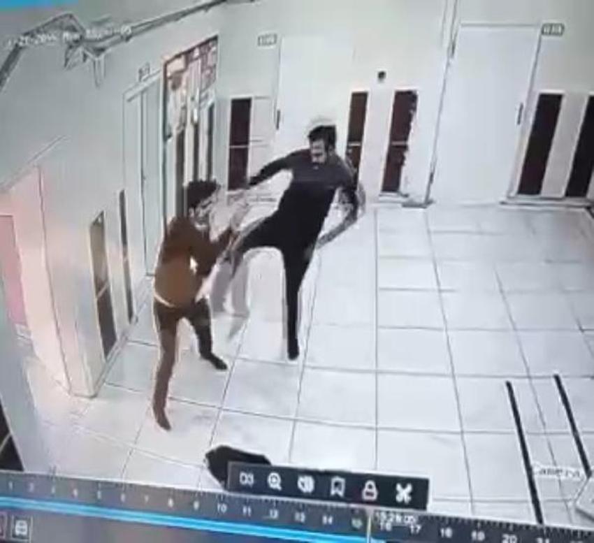 Veli ile öğretmenin okuldaki kavgası kamerada