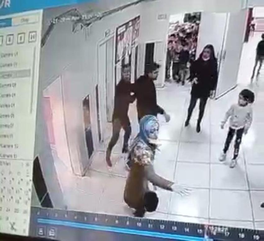 Veli ile öğretmenin okuldaki kavgası kamerada