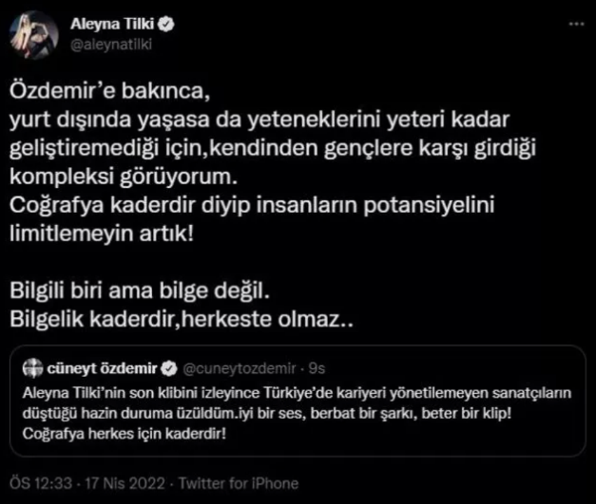 Aleyna Tilki'den Cüneyt Özdemir'in eleştirisine yanıt: Yurt dışında yaşasa da...