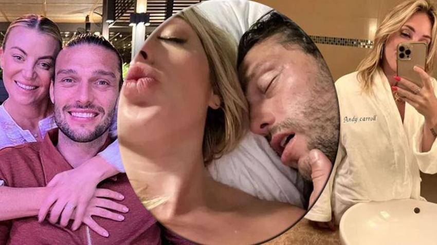 Düğüne günler kala, başka kadınla yatakta skandal fotoğraf! Ünlü futbolcu Andy Carroll'ın adının yazdığı bornozu da giydi...