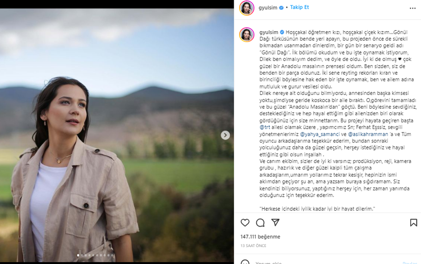Gönül Dağı'nın Dilek'i Gülsim Ali'den veda mesajı! 'Anadolu masalının prensesi oldum...'