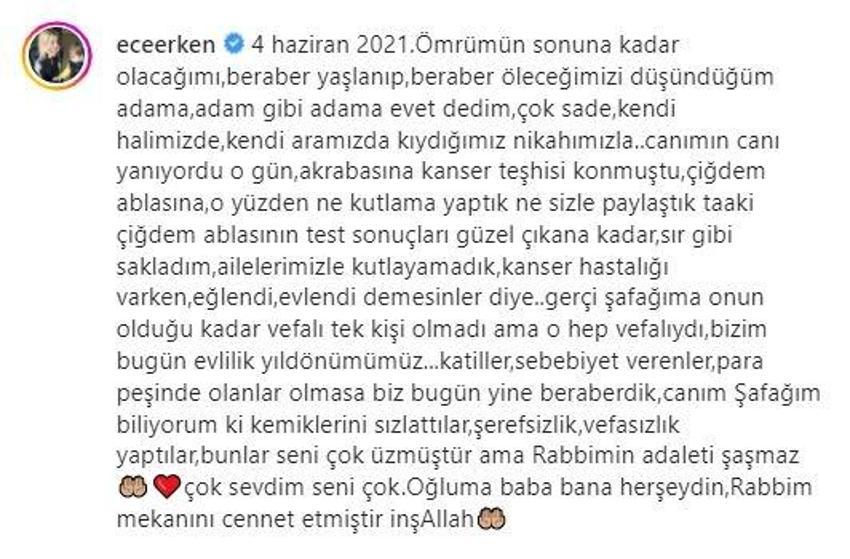 Ece Erken'den kaybettiği eşi Şafak Mahmutyazıcıoğlu'na: Oğluma baba, bana her şeydin, çok sevdim çok!