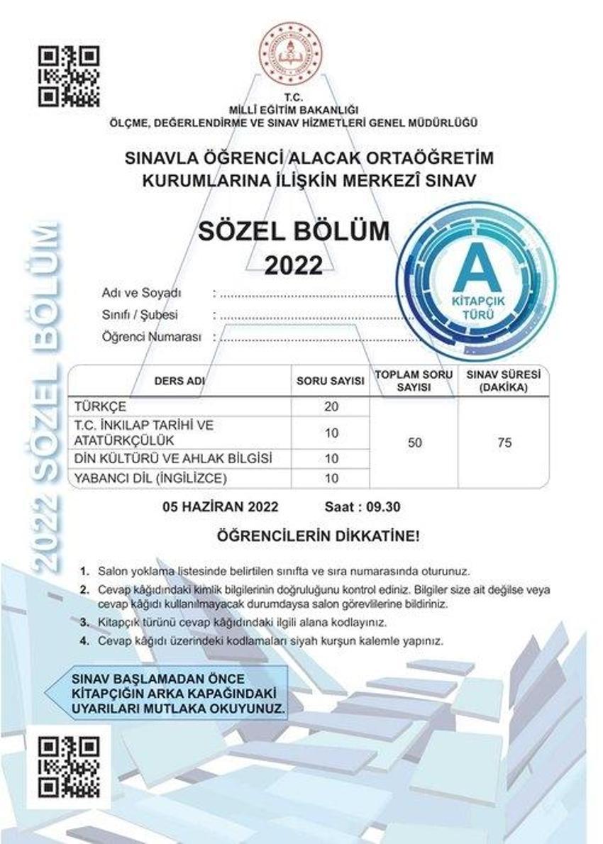 Son dakika.. LGS soru kitapçıkları ve cevap anahtarları yayımlandı
