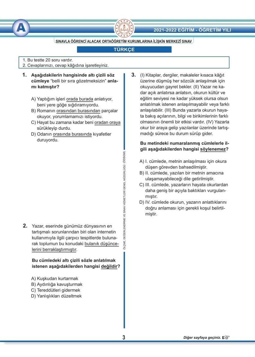 Son dakika.. LGS soru kitapçıkları ve cevap anahtarları yayımlandı