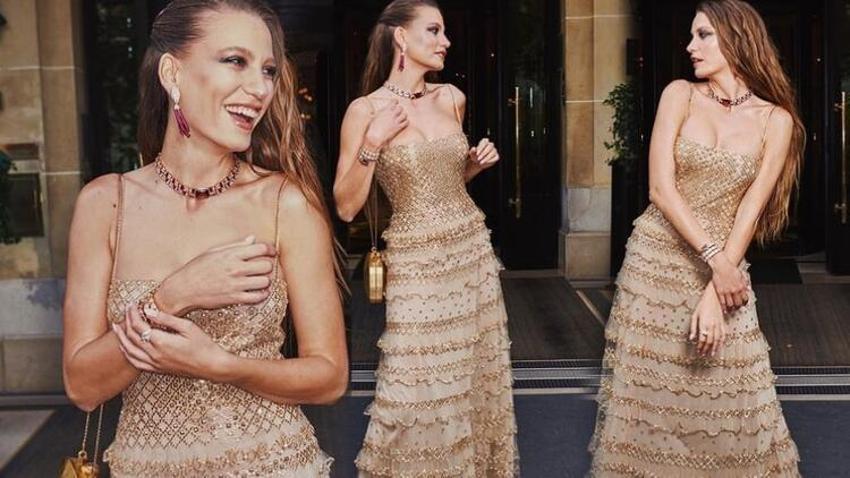 Serenay Sarıkaya altın sarı elbisesiyle nefes kesti!