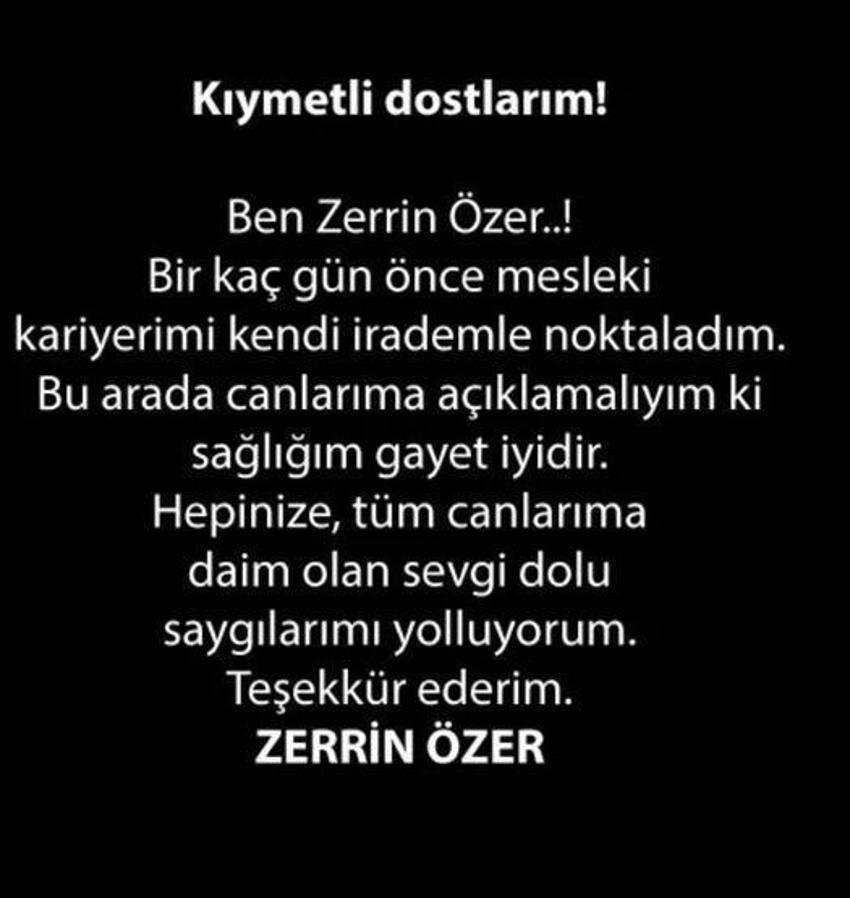 Zerrin Özer'den hayranlarını üzen açıklama! Haberi bizzat verdi